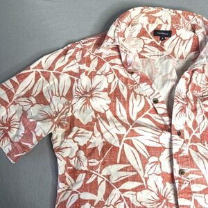 Croft & Barrow Hawaiian Shirt Mens Medium Pink Coral Hibiscus Floral 100% Cotton